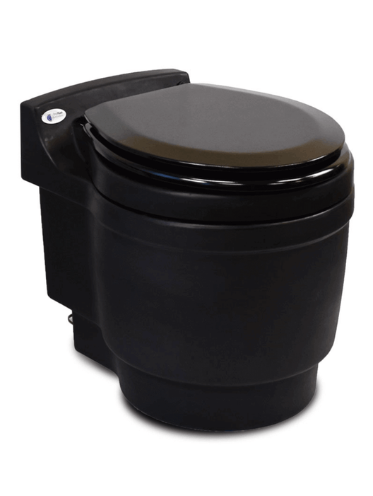 Laveo Dry Flush Portable Toilet, self-contained and battery-powered for RVs, camping, and tiny homes, featuring waterless technology.