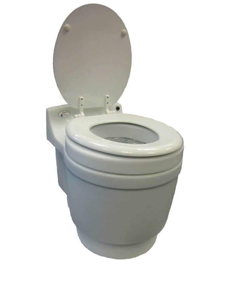 Laveo Dry Flush Portable Toilet available at Cabin Depot - Ideal for RVs, cabins, and boats, features mess-free, self-sealing bag system.