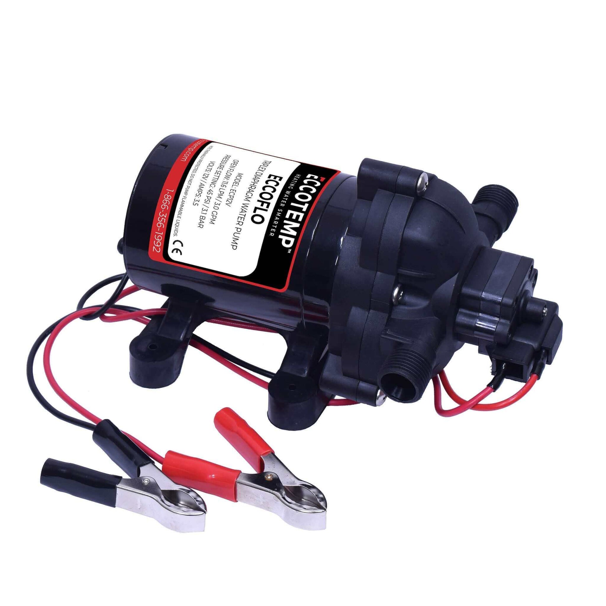 Eccotemp 12V EccoFlo Diaphragm Pump for portable water pressure, available at Cabin Depot.