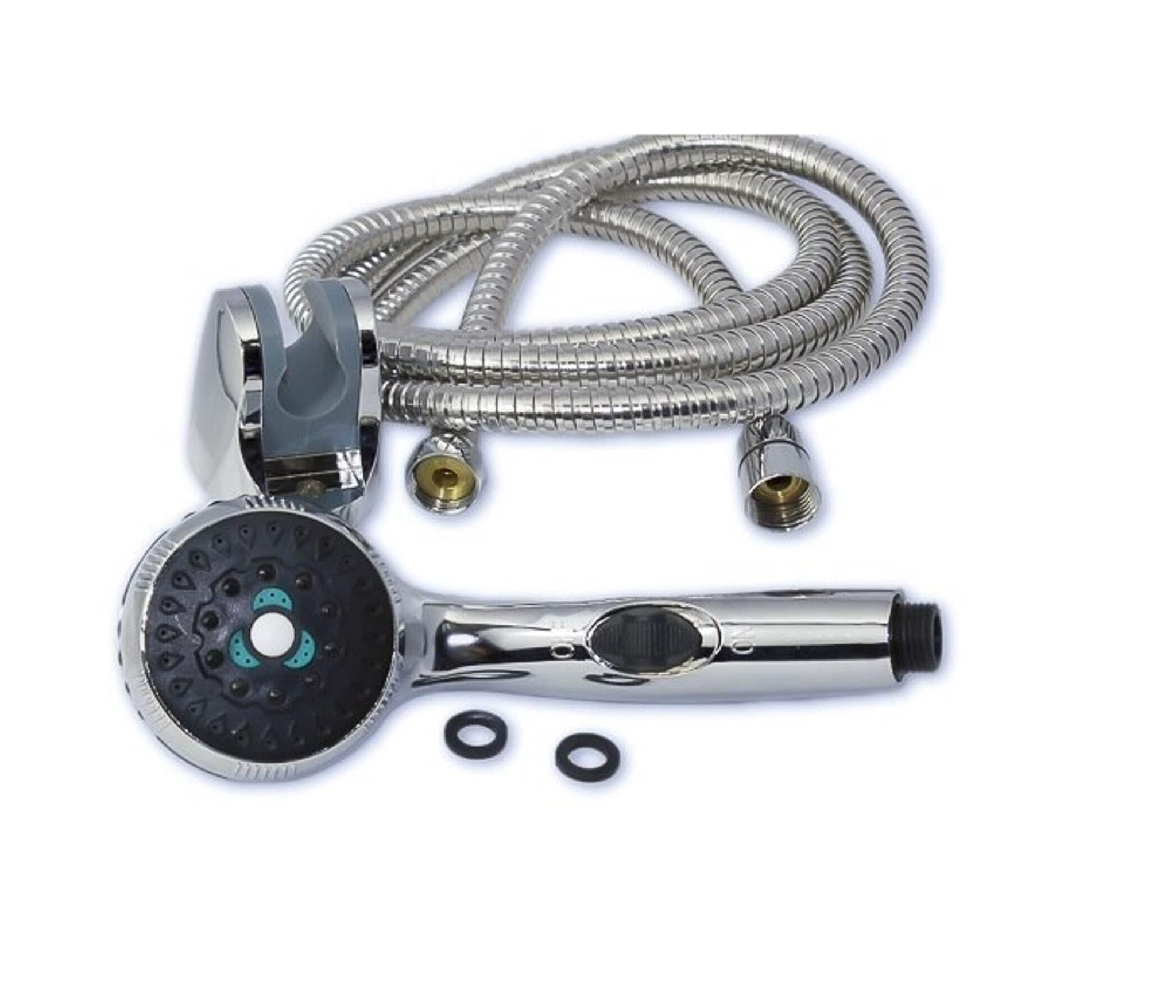 Eccotemp Chrome Shower Head and Stainless Steel Hose - Multi-function, ideal for home or cabin use, available at Cabin Depot.
