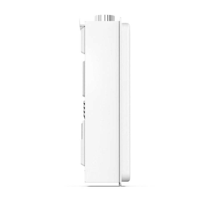 Side view of Eccotemp 6.0 GPM Natural Gas Indoor Tankless Water Heater, sleek design for efficient hot water supply.