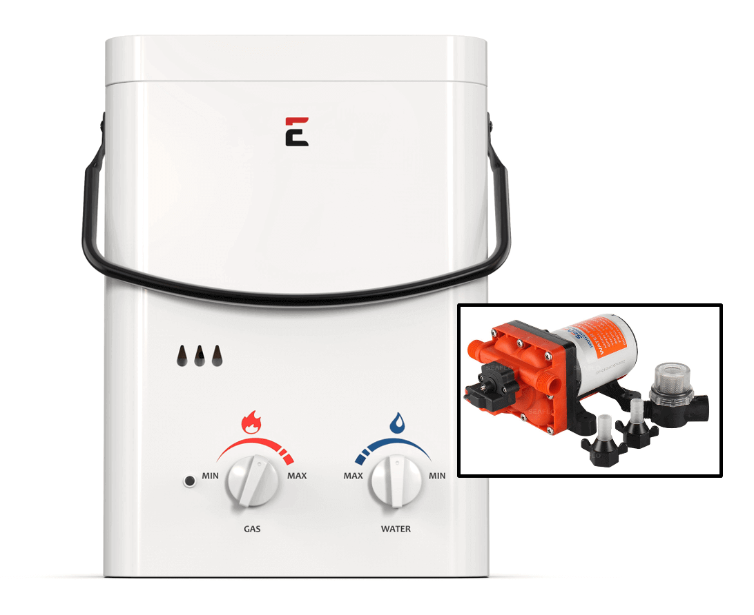 Eccotemp L5 Tankless Water Heater with Seaflo Pump & Strainer - Ideal for cabins, campsites. Available at Cabin Depot.