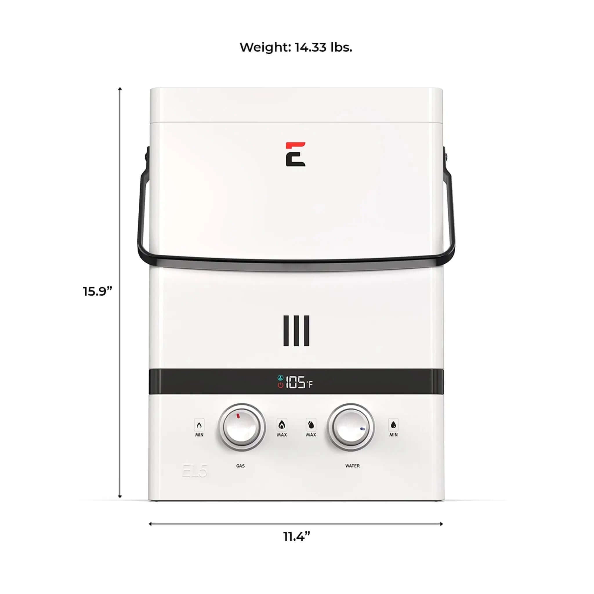Eccotemp EL5 Luxe Outdoor Portable Water Heater 1.5 GPM 37,000 BTU with LED Display, featuring All-Weather Rain Cap - Cabin Depot
