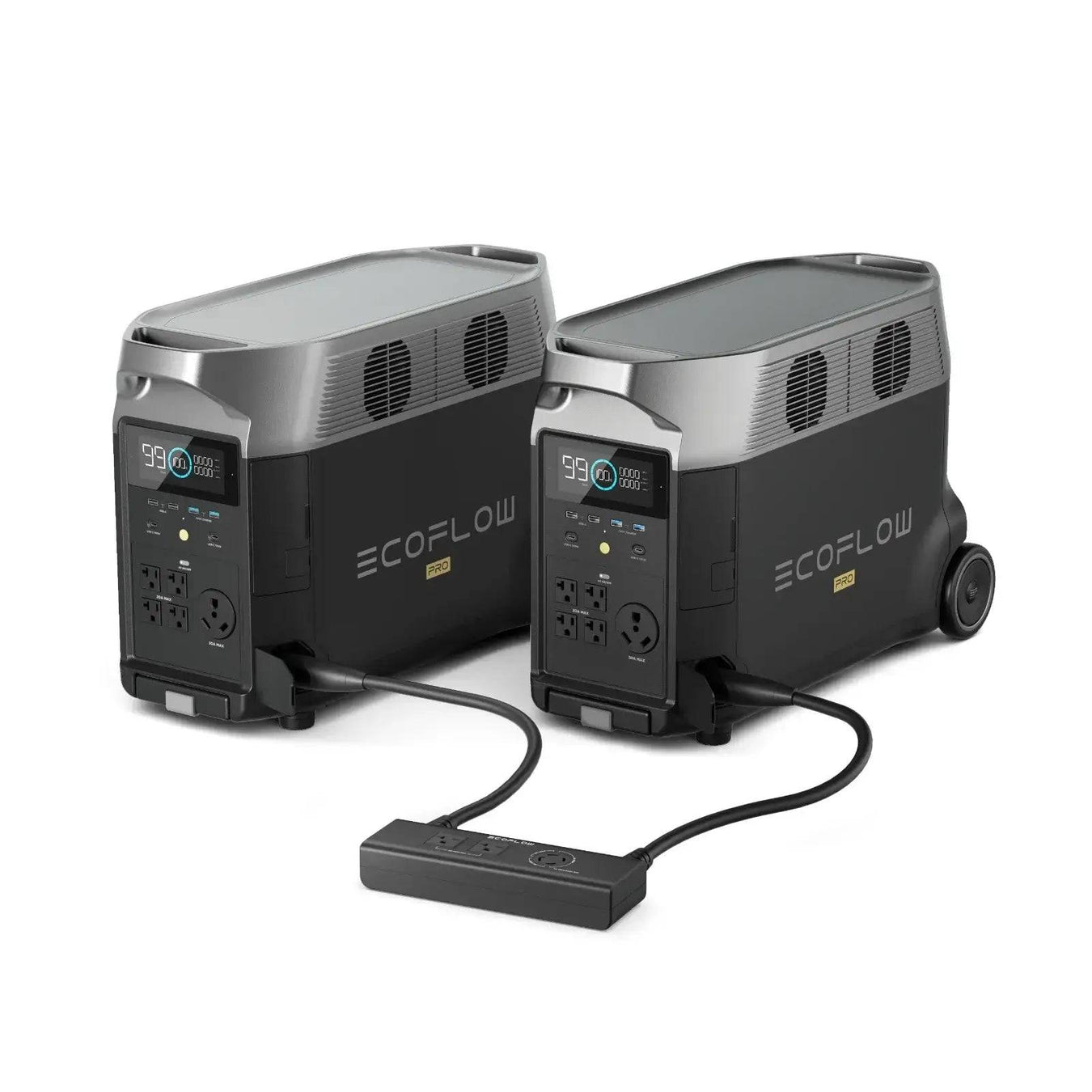 EcoFlow DELTA Pro x2 and Double Voltage Hub for home backup, quiet generator alternative available at Cabin Depot. Free shipping offer.