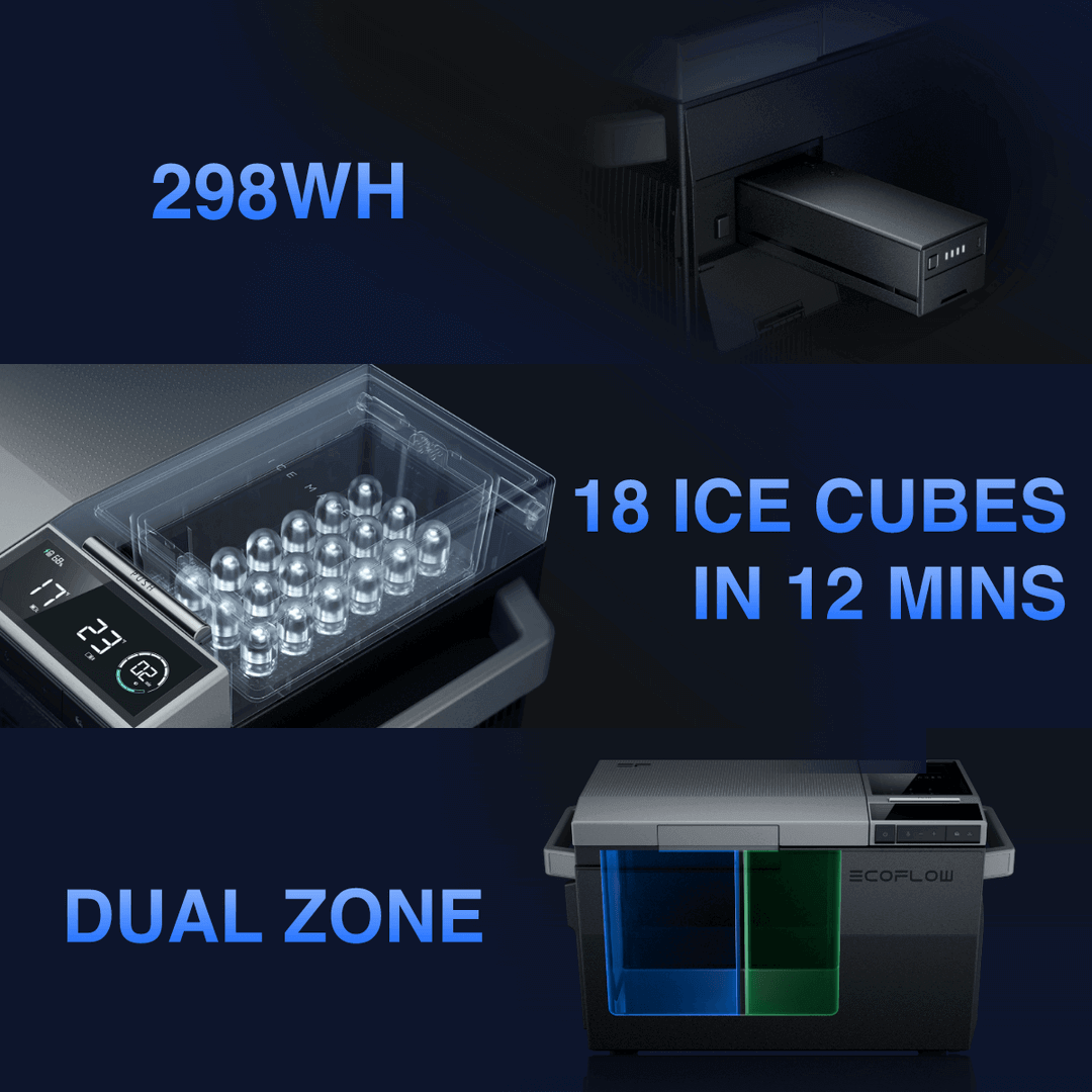 EcoFlow GLACIER 3-In-1 Portable Fridge/Freezer/Ice-Maker with 298Wh battery, 18 ice cubes in 12 mins, dual zone cooling for Cabin Depot.