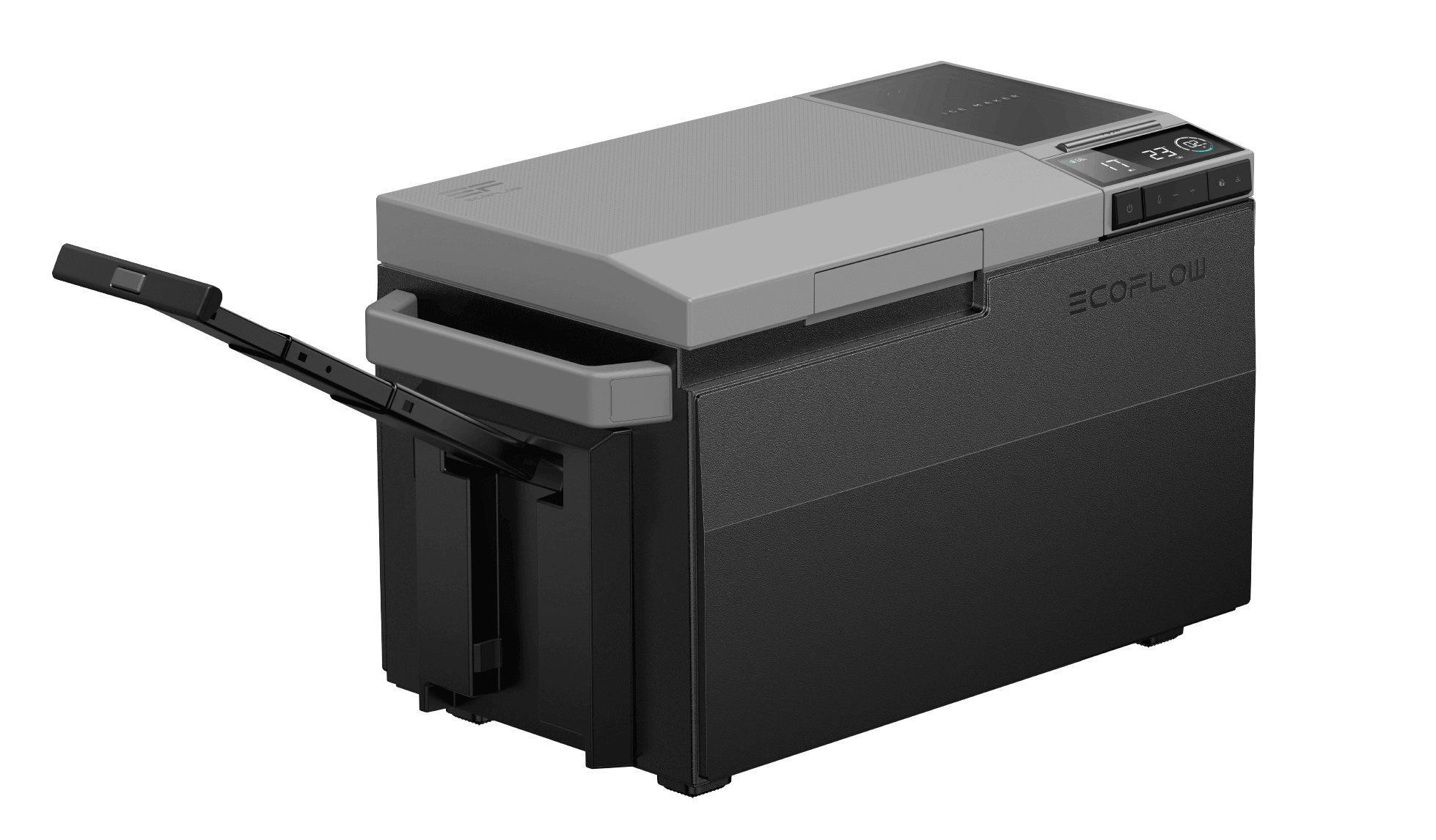 EcoFlow GLACIER 3-In-1 portable fridge/freezer/ice-maker with green materials, available at Cabin Depot. Rugged design with 40-hour battery runtime.