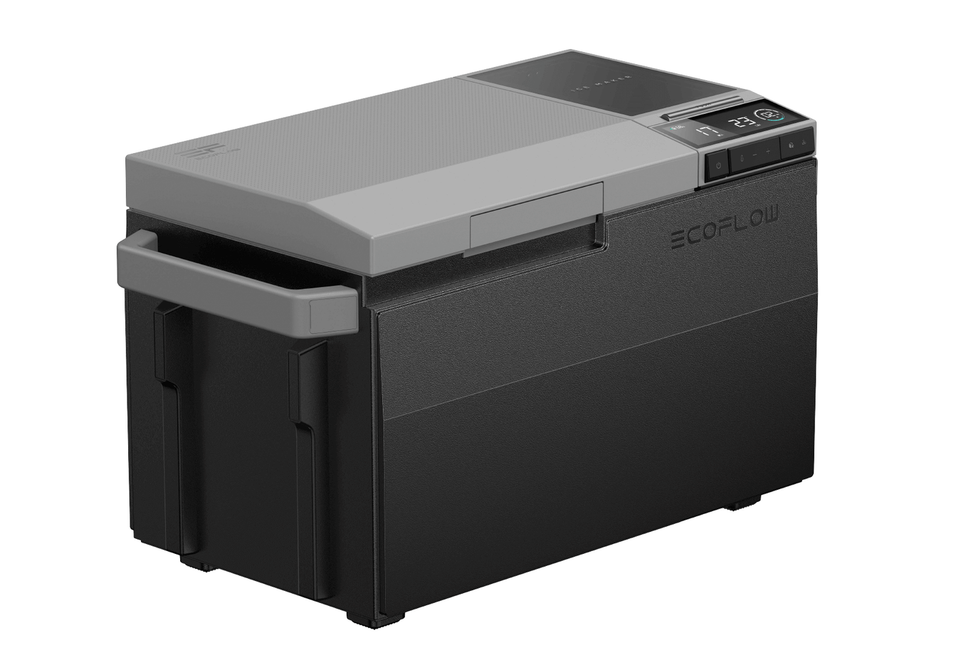 EcoFlow GLACIER Portable Fridge with Freezer and Ice-Maker, efficient and rugged design, powered by 298Wh battery, dual storage compartments.