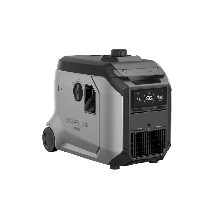 EcoFlow Smart Generator 4000 Dual Fuel showing digital display and power controls.