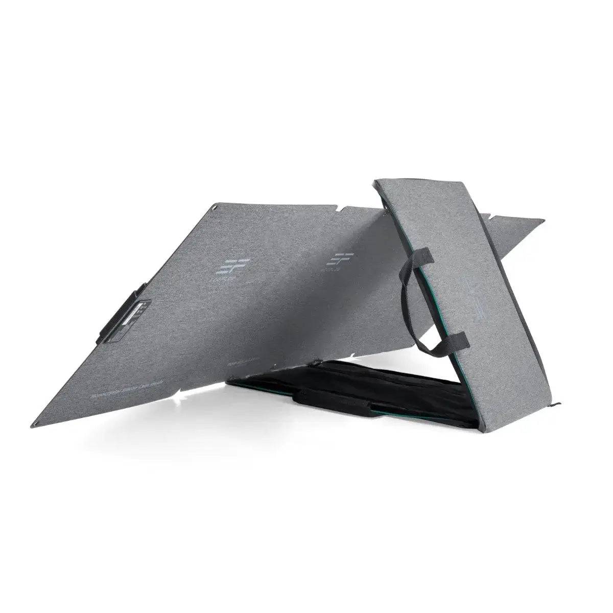 EcoFlow 110W Portable Solar Panel from Cabin Depot, ideal for off-grid use and compatible with most generators via MC4 port.