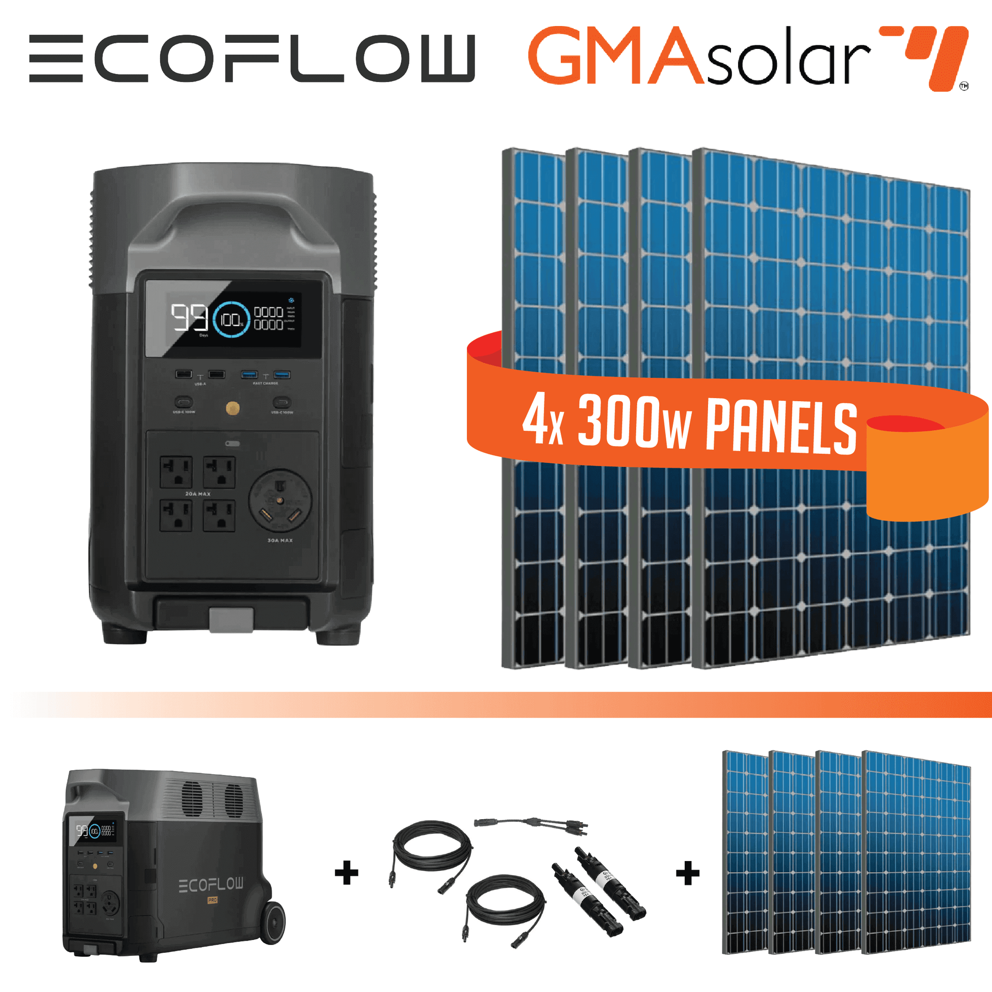 EcoFlow DELTA Pro Portable Power Station Solar Kit with 4x 300W Panels from Cabin Depot