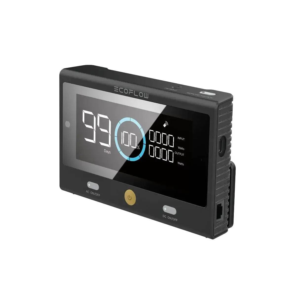 EcoFlow DELTA Pro Remote Control for portable power station displaying energy usage and battery time, ideal for storage and remote monitoring.