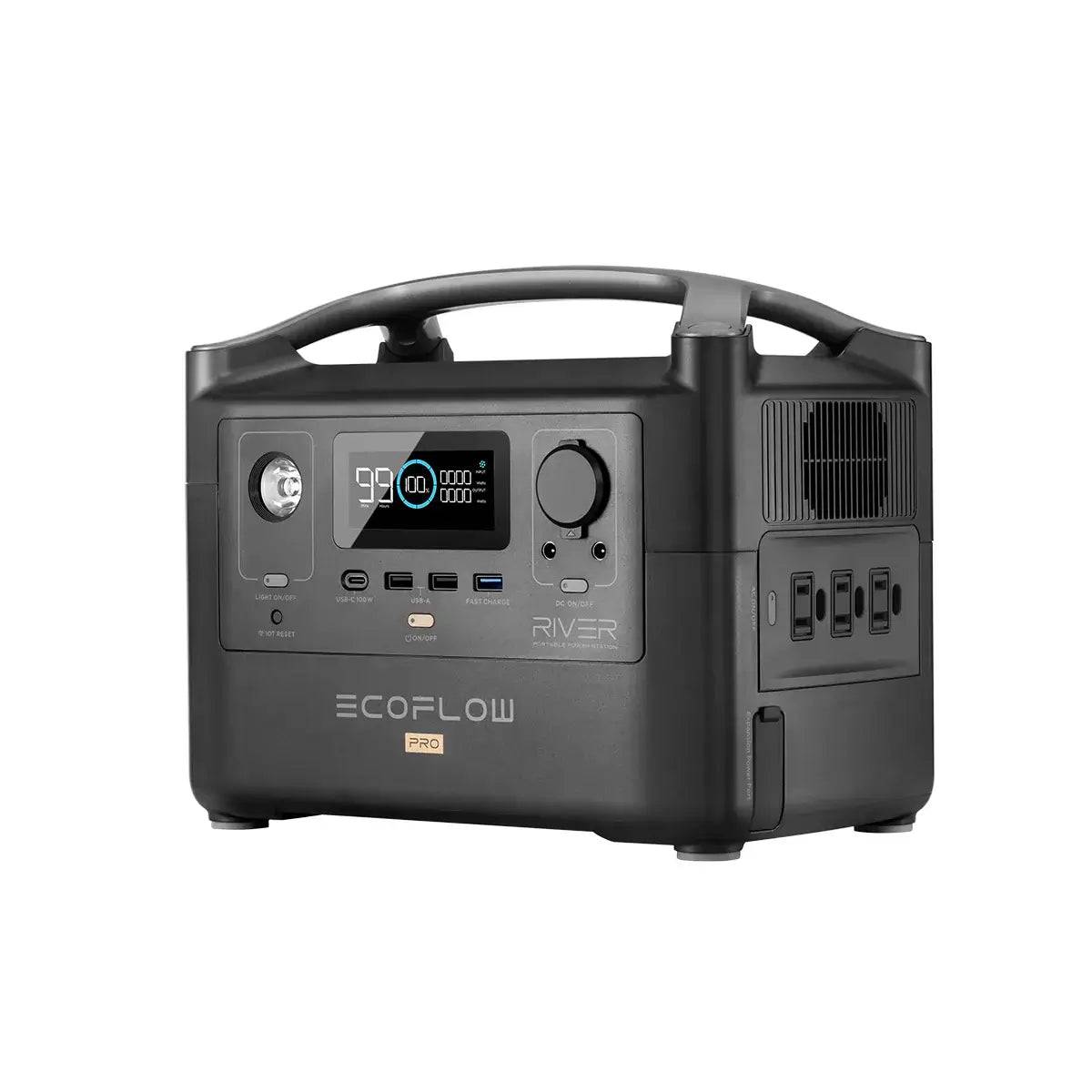 EcoFlow RIVER Pro Portable Power Station with 3 AC outlets and 720Wh capacity for outdoor adventures and travel in Canada.