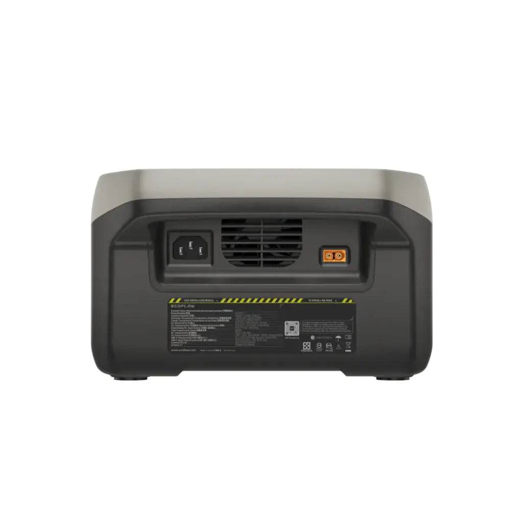 Back view of EcoFlow River 2 Portable Power Station available at Cabin Depot, showcasing ports and details, ideal for fast charging and power on the go.
