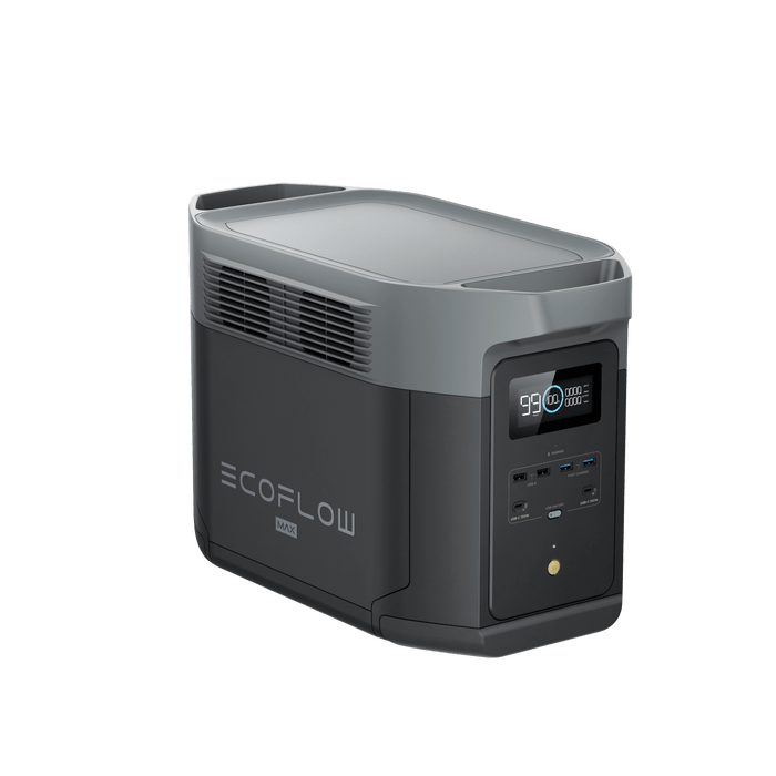 EcoFlow DELTA 2 Max portable power station, lightweight 2400W solar generator with fast recharge, ideal for powering appliances.