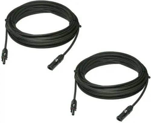 Two coiled black solar panel extension cables with connectors