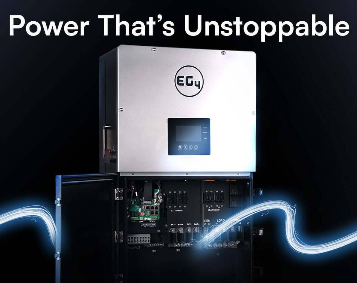 EG4 12kPV Hybrid Inverter from Cabin Depot for solar energy solutions, showcasing innovative design and efficiency for off-grid applications.
