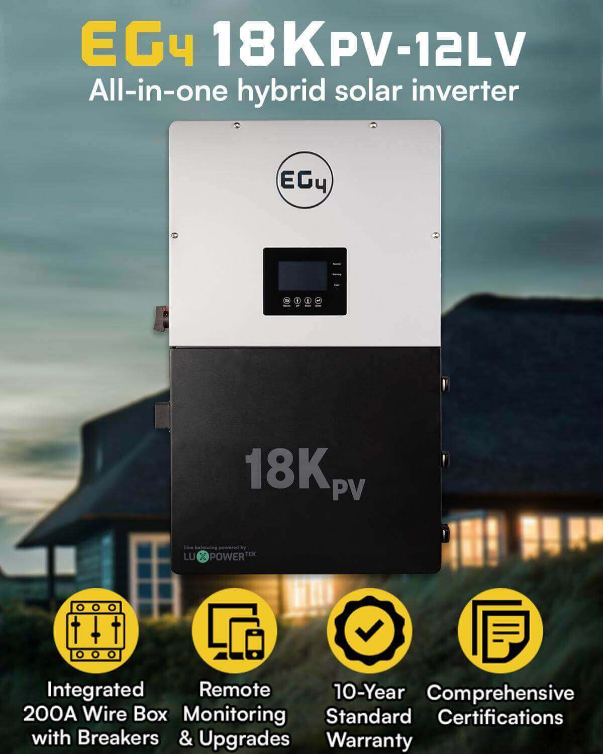 EG4 18kPV-12LV all-in-one hybrid solar inverter at Cabin Depot, ideal for grid-tied and off-grid solar installations.