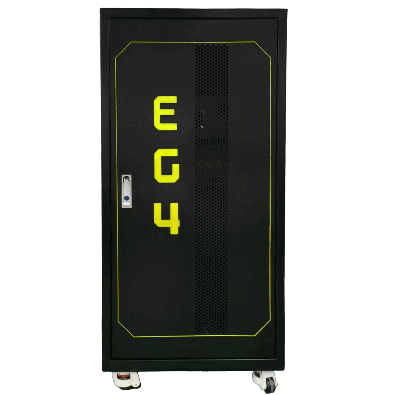 EG4 Preassembled Enclosed Battery Rack 6 Slot by Cabin Depot, featuring secure lock and vented front panel, perfect for efficient storage.