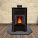 Englander 25-CAB80S Pellet Stove with burning flame on wood floor background