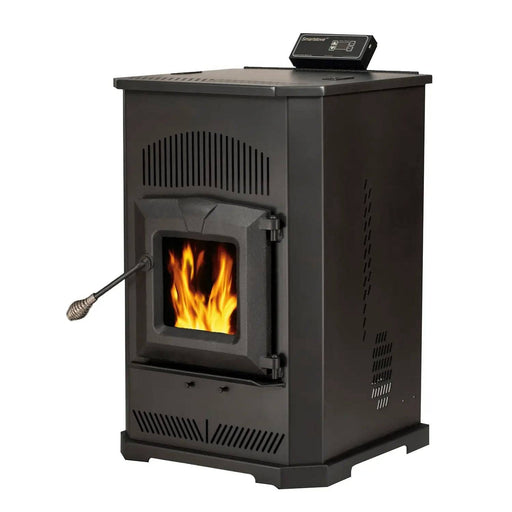 Englander 25-CAB80S Pellet Stove with auto-start igniter and control board for easy operation, cabinet-style design.