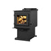 Englander Blue Ridge 100 Wood Stove with ceramic glass and cast iron door, ideal for small spaces, USA-made, non-catalytic, EPA certified