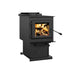 Englander Blue Ridge 100 Wood Stove, compact high-efficiency design with cast iron door, ceramic glass, and steel top for tight spaces.