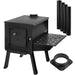 Englander Grizzly Kit Wood Stove with attachable shelf, pipe collar, and four pipe sections for easy installation.