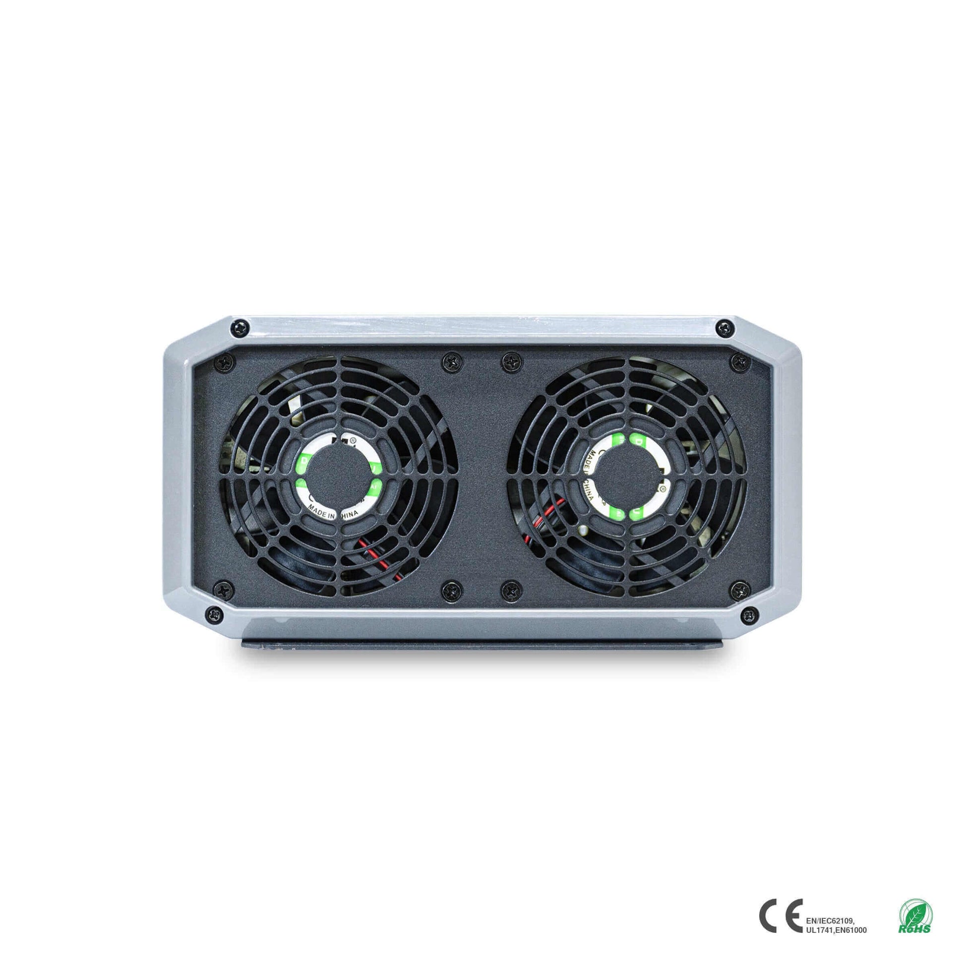 EPEver IPower-Plus 48V 4000W Pure Sine Inverter back view, available at Cabin Depot, showcasing dual cooling fans for efficient operation.