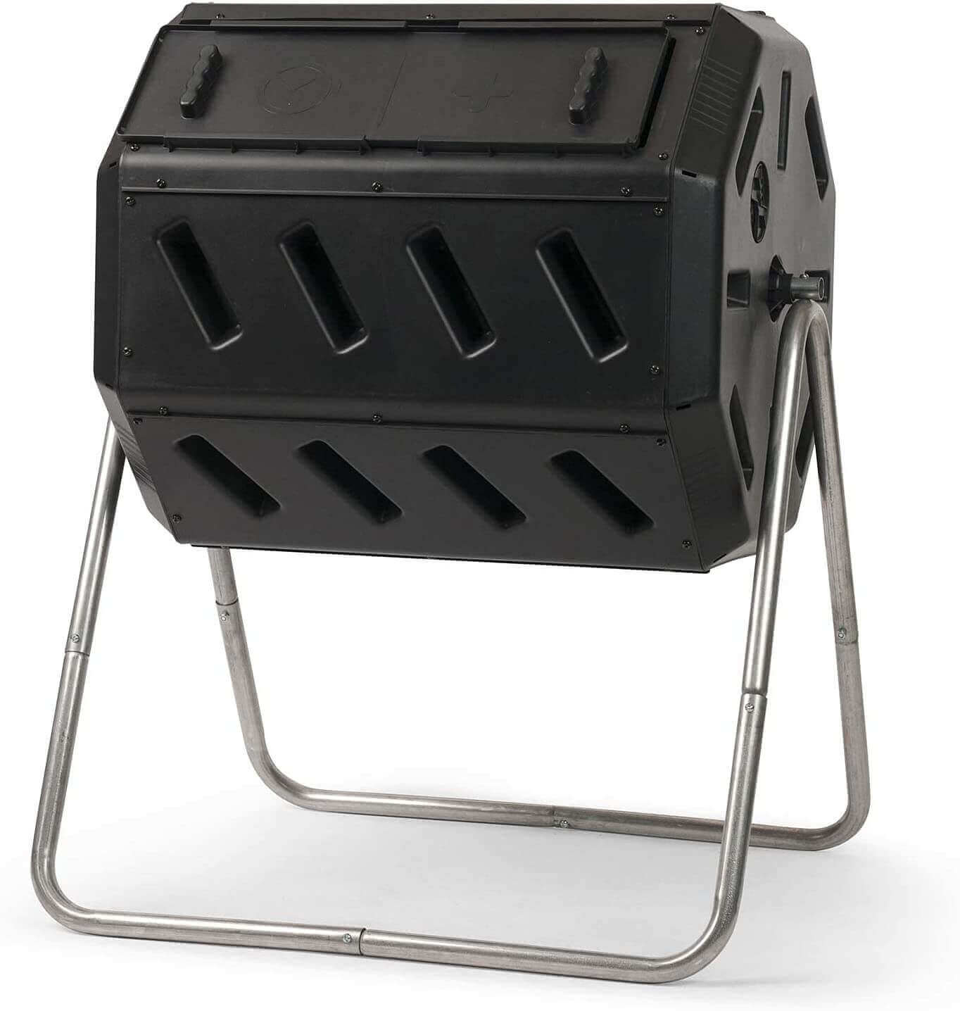 FCMP Outdoor Dual Chamber Tumbling Composter available at Cabin Depot, efficient composting solution for quick soil enrichment.