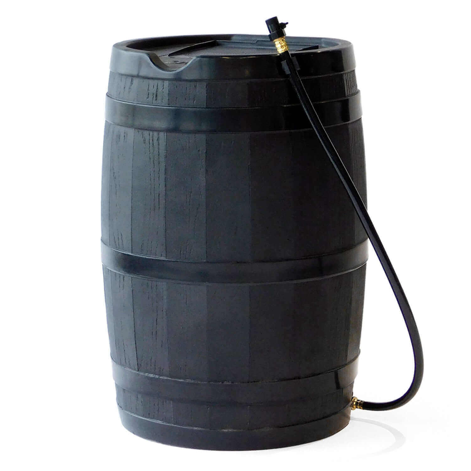 Black FCMP Outdoor 45Gal Rain Catcher Rain Barrel with garden hose for Cabin Depot.