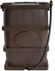 FCMP Outdoor 45Gal Wood Grain Rain Barrel - Brown from Cabin Depot, child and pet safe, ideal for compact spaces, made in Canada.