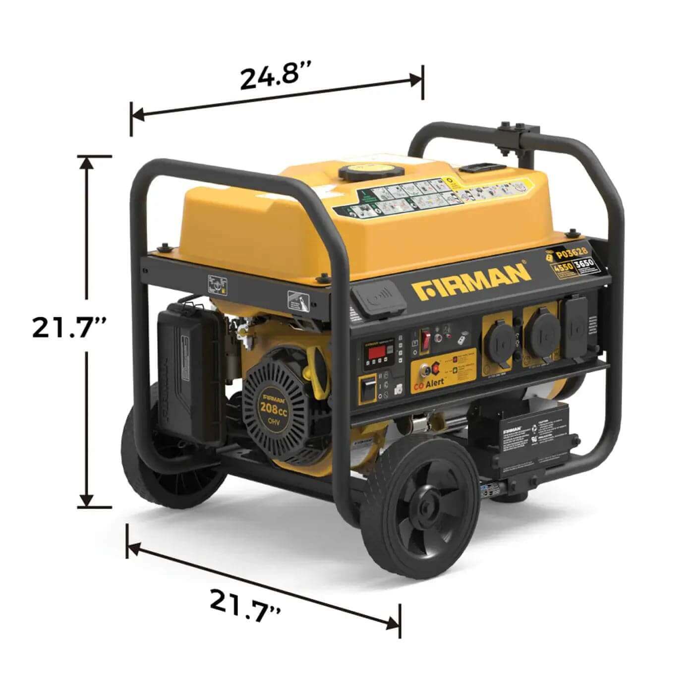 Firman 4550W Gas Portable Generator with CO Alert for cabin power solutions at Cabin Depot, dimensions 24.8x21.7 inches