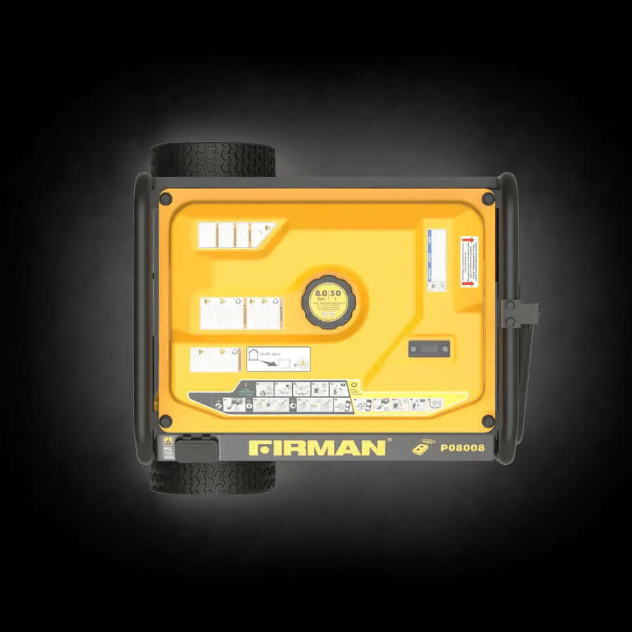 Firman 10,000W Remote Start Generator with CO Alert from Cabin Depot, top view, robust yellow finish, ideal for emergency and event power.