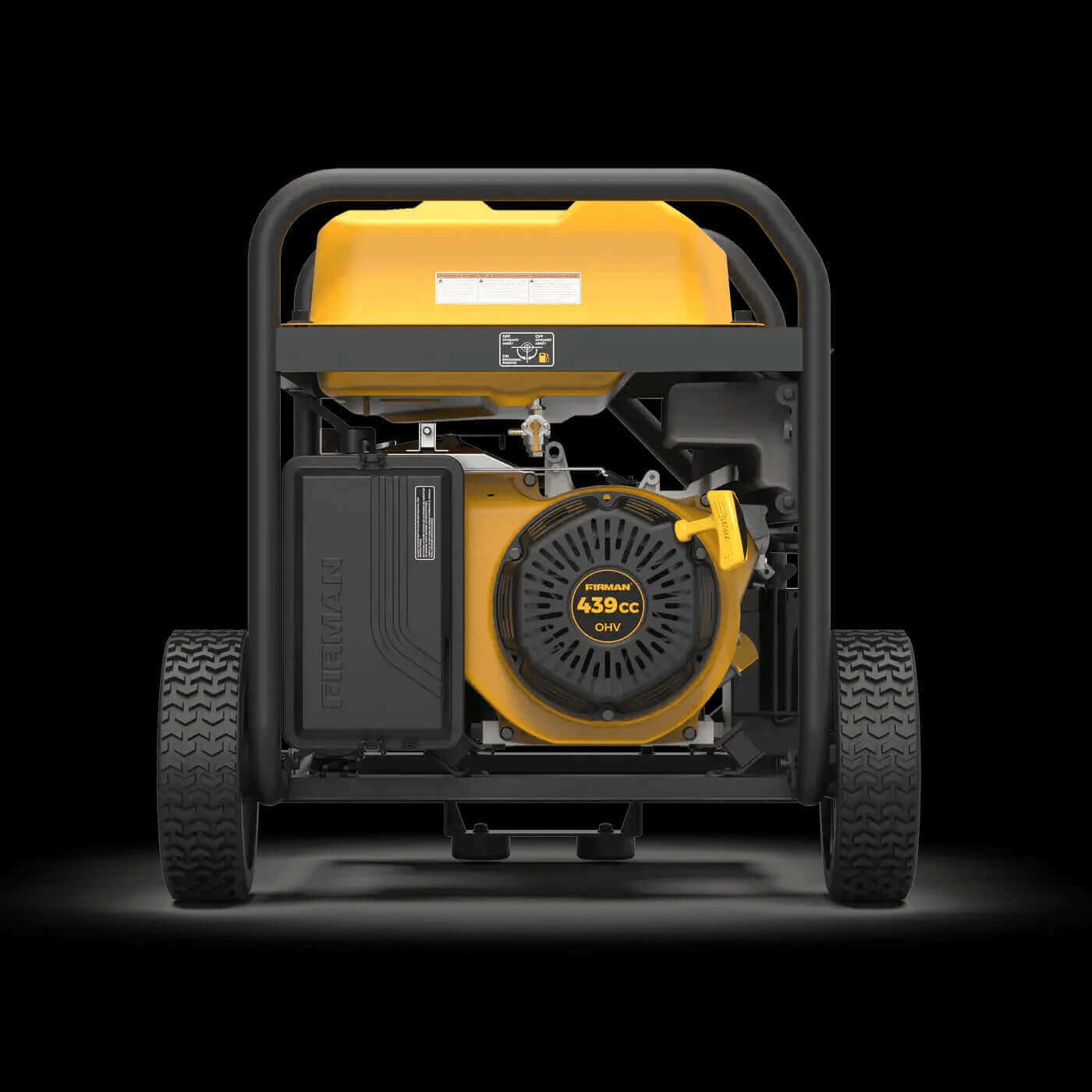 Rear view of Firman 10,000W remote start generator with CO alert, available at Cabin Depot, ideal for home backup and events.