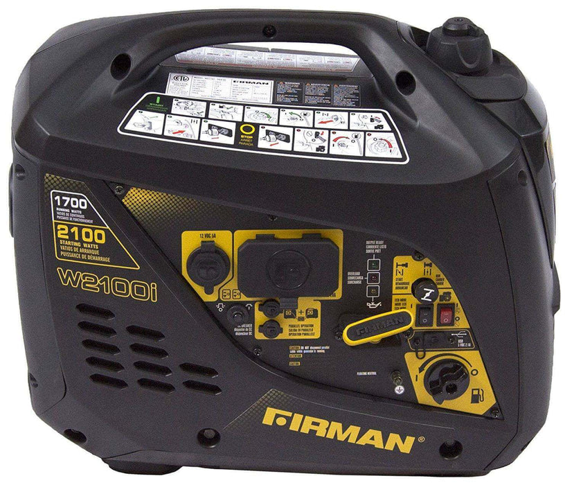 Firman 2,100/1,700W Whisper Series portable generator, gas recoil start, cETL and CARB certified, featured at Cabin Depot.