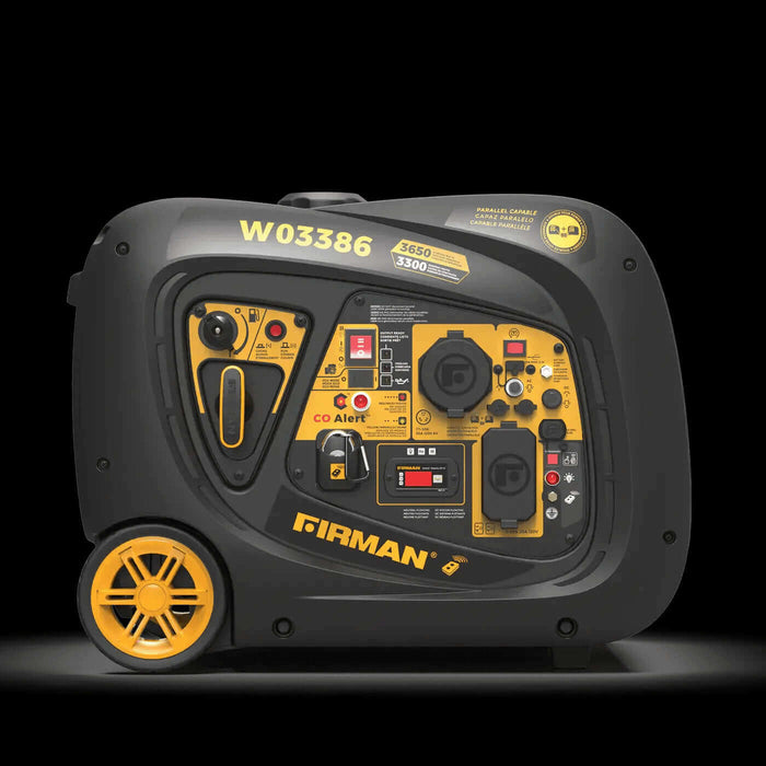 Firman 3,650W Whisper Series Remote Start Generator with CO Alert, portable and quiet for RVs and outdoor use.