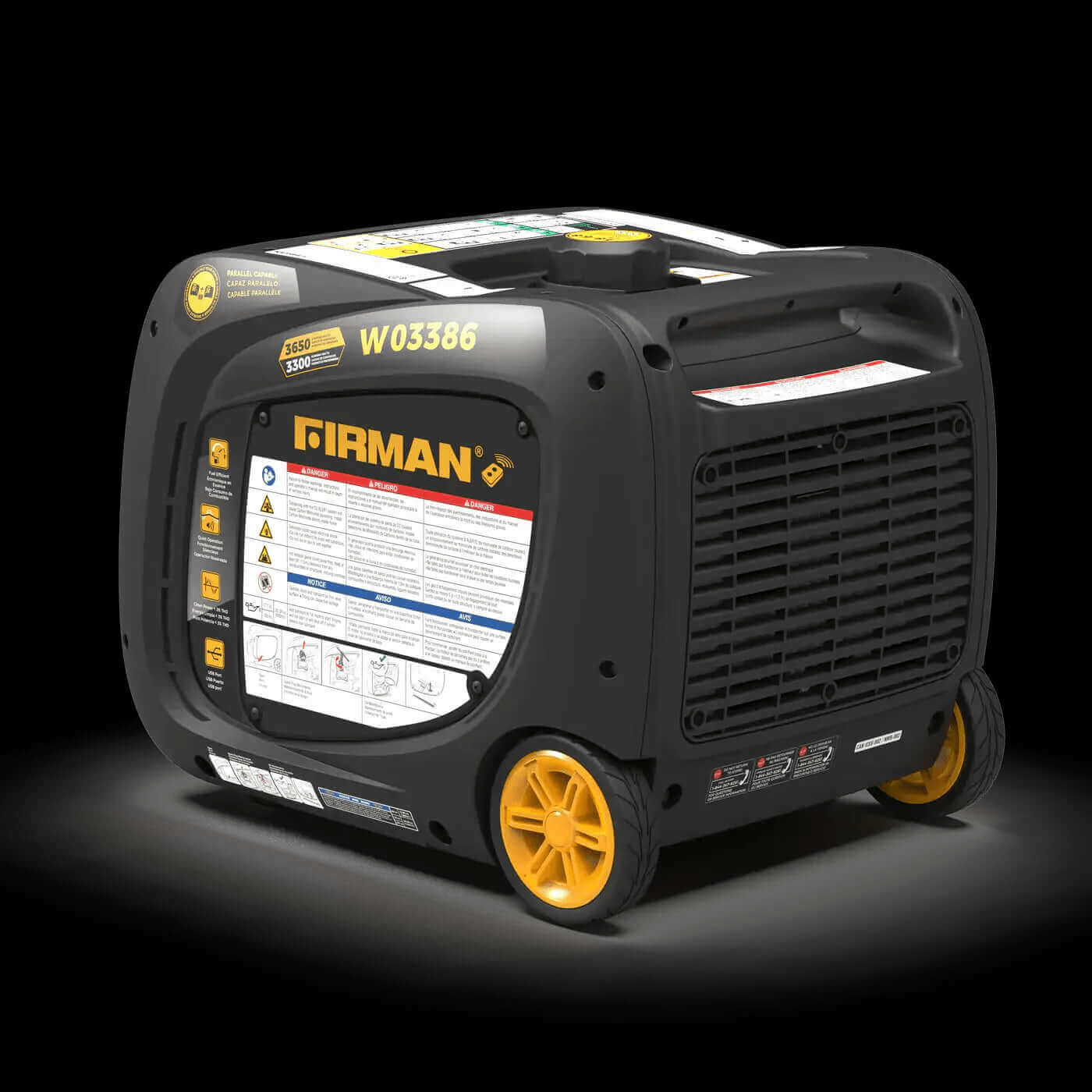 Firman 3,650W Whisper Series Generator with Remote Start and CO Alert, available at Cabin Depot, ideal for RVs and outdoor events.