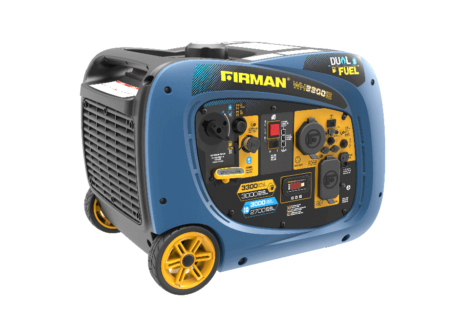 Firman Whisper Series Dual Fuel Generator WH03042, 3300W, electric start, gas/propane, available at Cabin Depot. Ideal for quiet power.