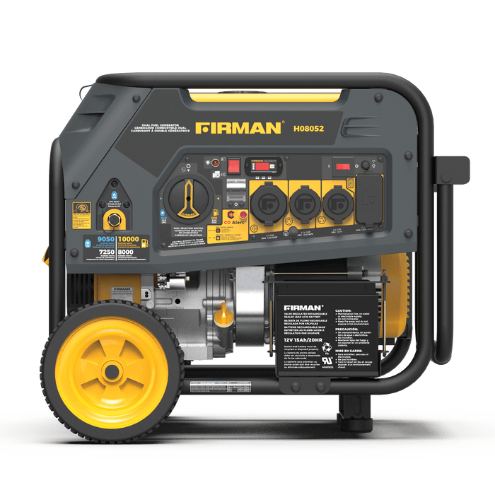 Firman H08052 Dual Fuel Portable Generator for RV, backup power, and farm use with 3-year warranty, engineered in the USA.