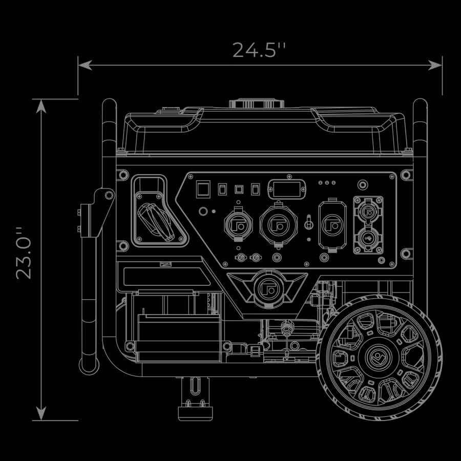 Blueprint of Firman 4,200W Whisper Series Generator with dimensions, available at Cabin Depot for home and camping use.