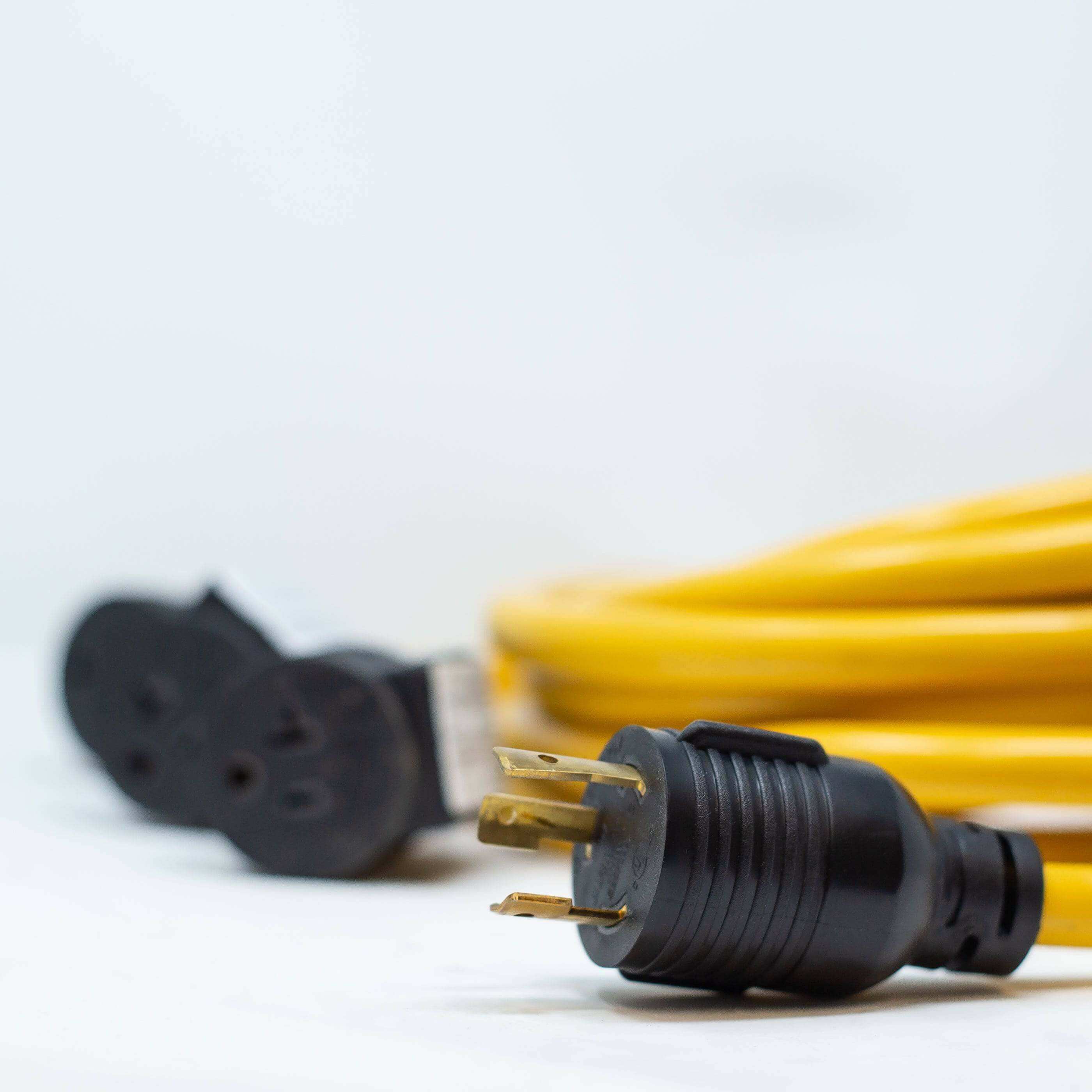 Firman 30A L5-30P to 5-20RX3 power cord 10 gauge, 25FT length, outdoor use, buy at Cabin Depot, gold color for Firman generator.