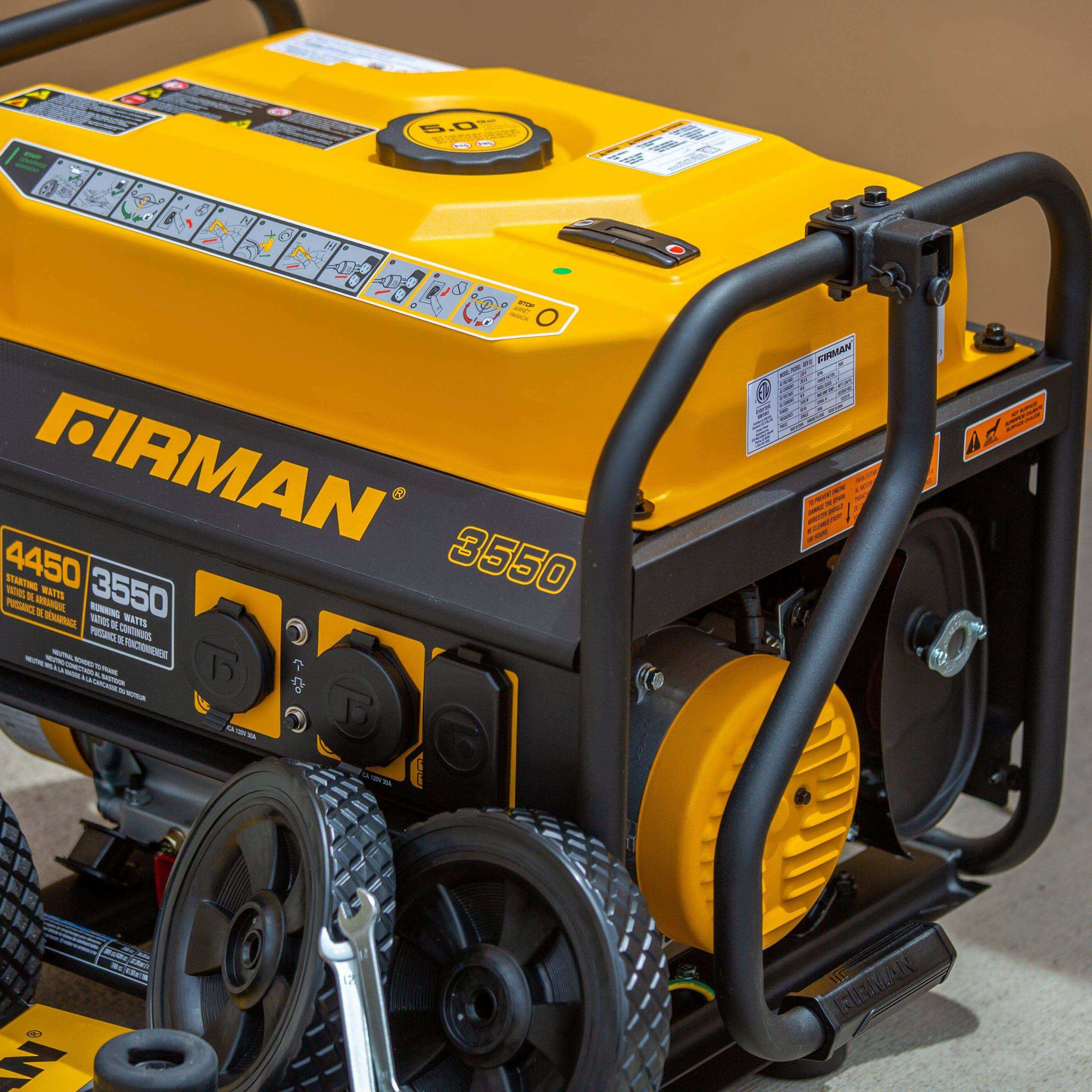 Firman 3,000-4,900W generator with wheel kit for easy mobility at Cabin Depot