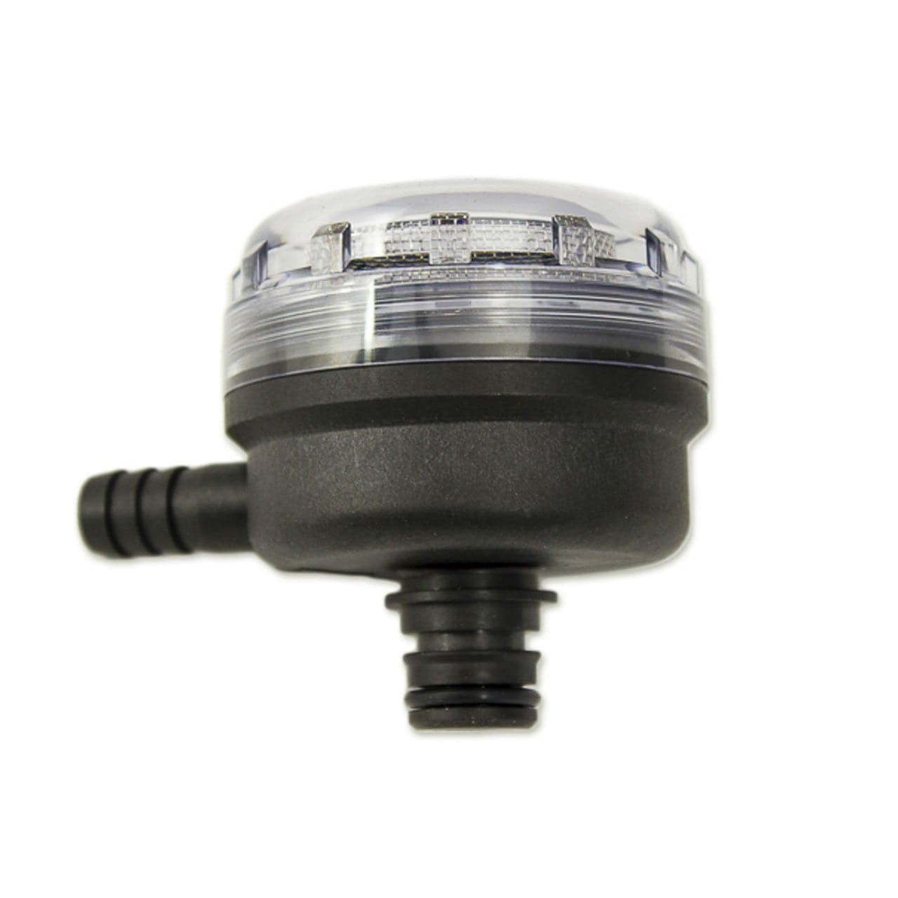 Eccotemp Flojet Strainer with transparent housing, available at Cabin Depot for clean showers and pump protection.