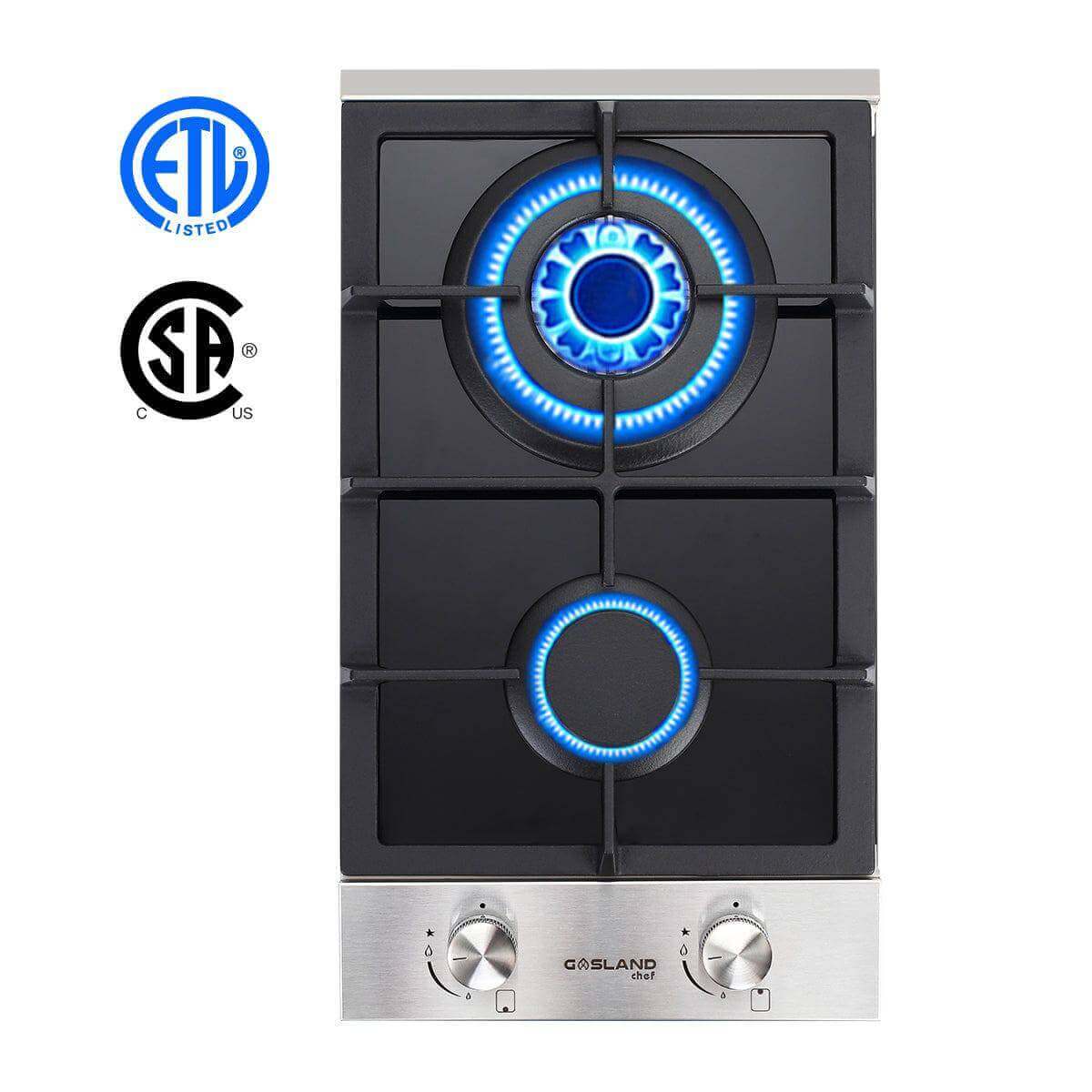 GaslandChef 12" Black Glass Cooktop, 2 Burner, ETL Certified, LPG/Natural Gas Compatible - Available at Cabin Depot