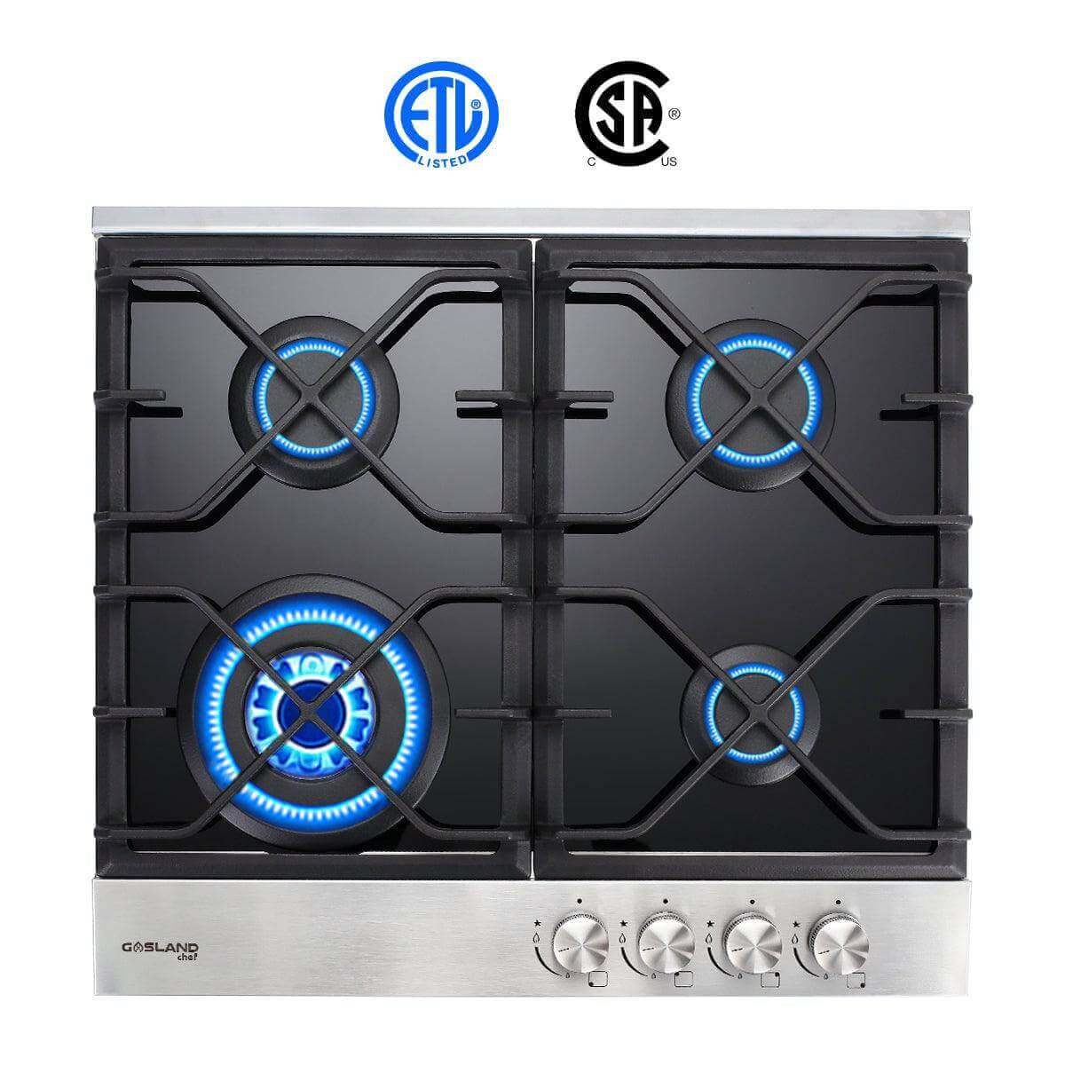 GaslandChef 24" tempered glass cooktop, 4 burners, ETL certified, natural/LPG gas, available at Cabin Depot.