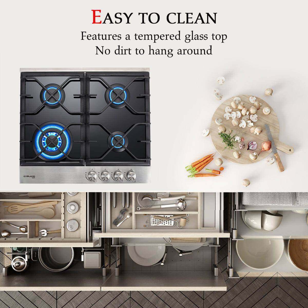 GaslandChef 24" glass cooktop, 4 burners, easy-clean surface, ideal for kitchens, available at Cabin Depot.