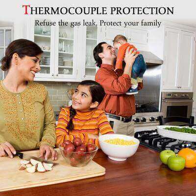 Family cooking in kitchen with thermocouple protection, promoting gas safety. GaslandChef gas products for secure culinary experiences.