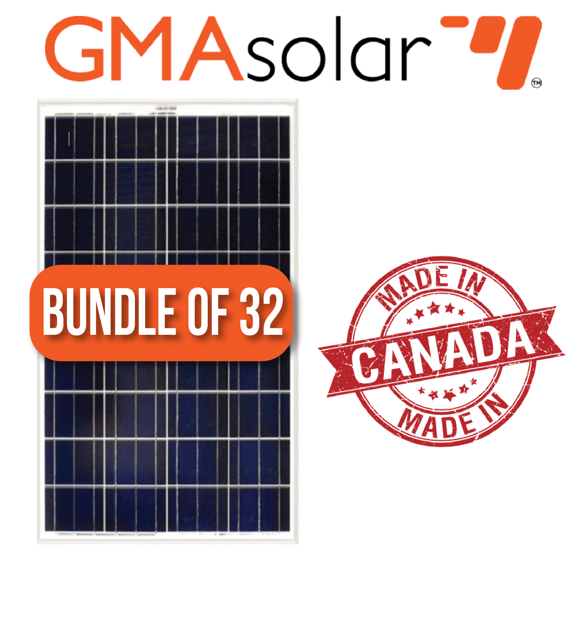 Bundle of 32 GMA Solar 150W Panels, Made in Canada, Available at Cabin Depot
