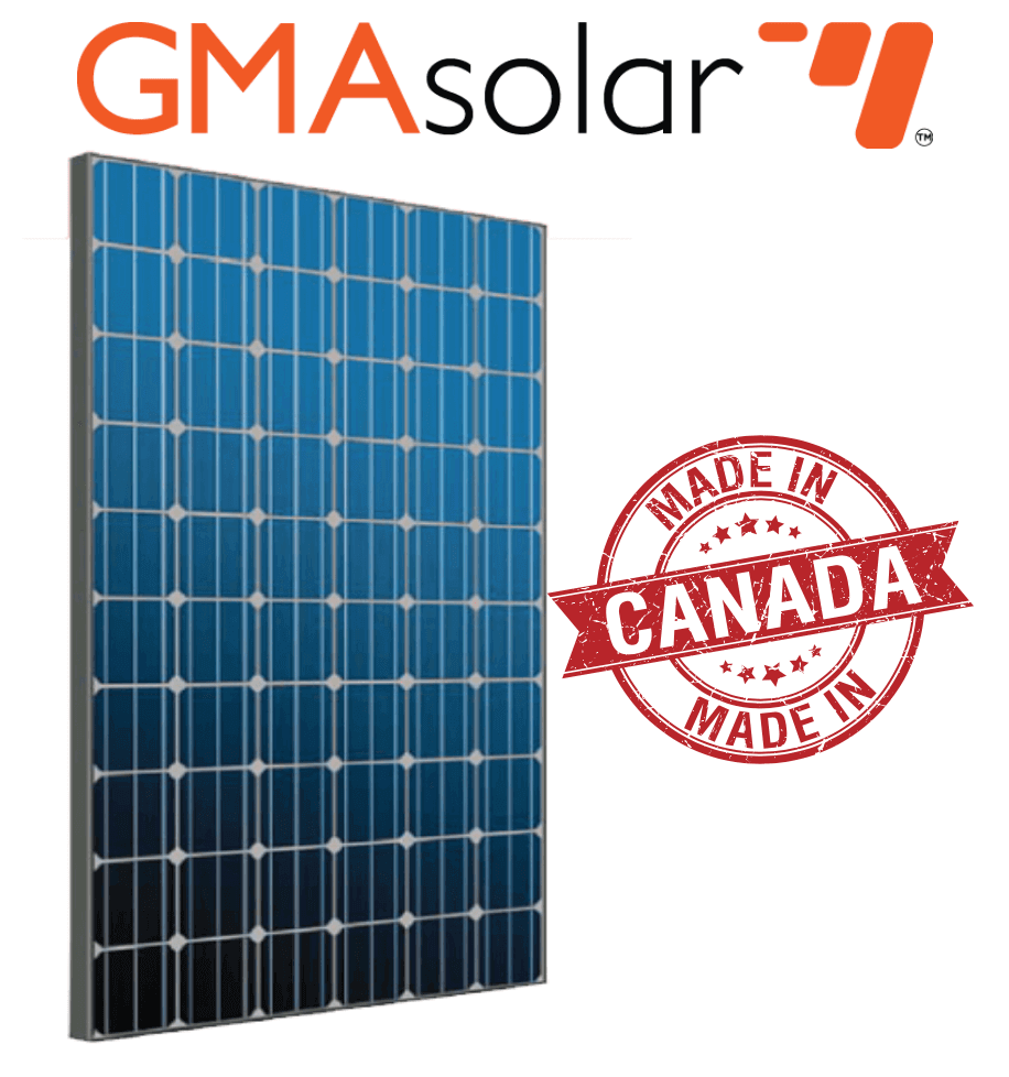 GMA Solar Panel 300 Watt, Made in Canada, available at The Cabin Depot. High-efficiency, fully Canadian manufactured solar panel.