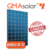 Bundle of 32 GMA Solar 300W Panels made in Canada, available at Cabin Depot with quantity discounts.